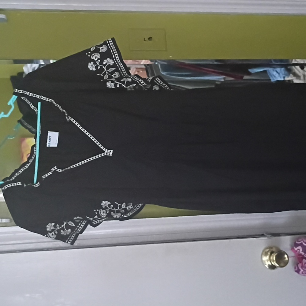 Old Navy Black Mini Dress with White Floral Details